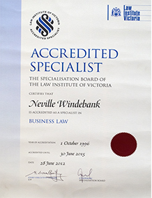 Neville Accredited Specialist Certificate